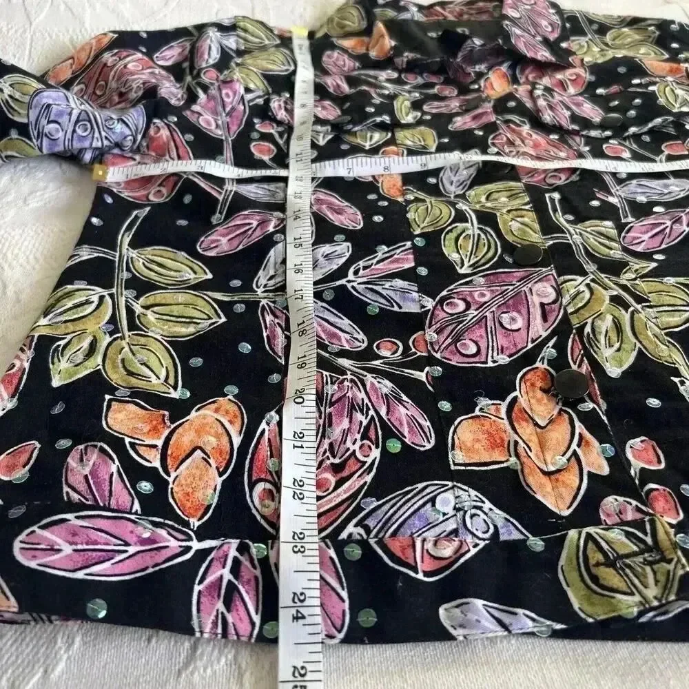 Vintage Sequin 90s Jacket Floral Black Denim Stretch Cotton REDD Jeans Size 12